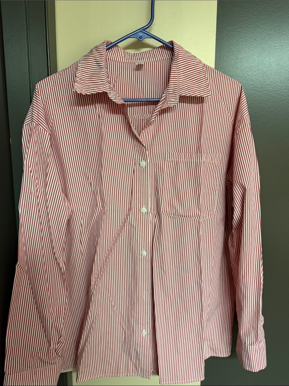 Pink & White Striped Button-Up Shirt with pocket